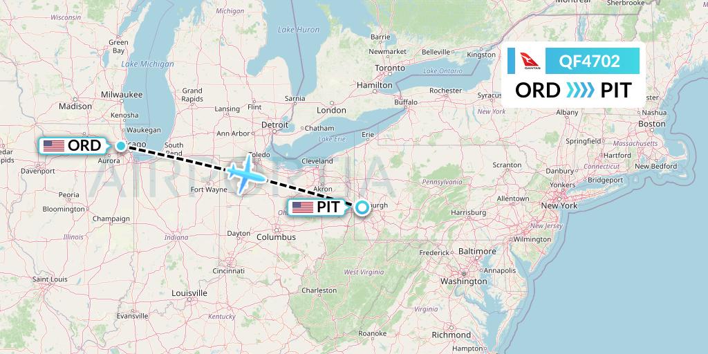 QF4702 Qantas Flight Map: Chicago to Pittsburgh
