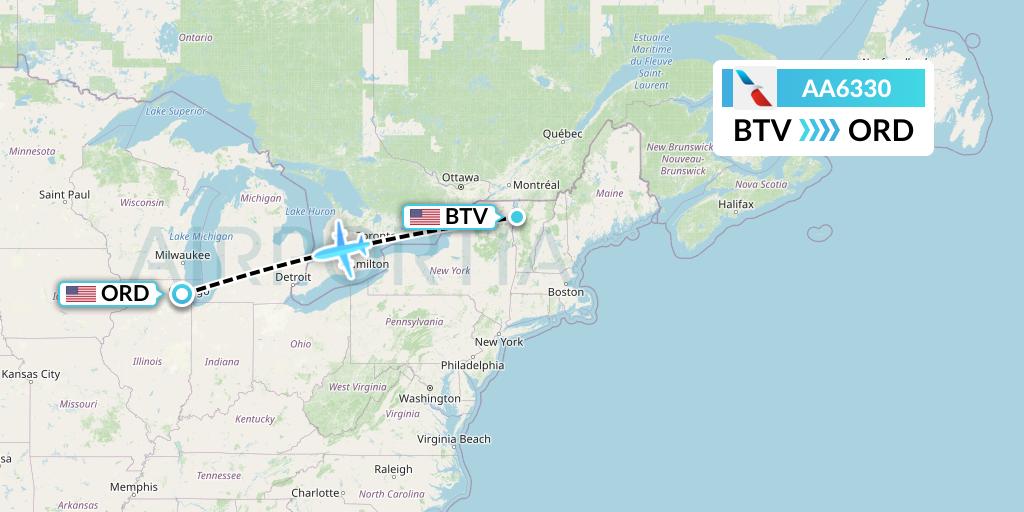 AA6330 American Airlines Flight Map: Burlington to Chicago