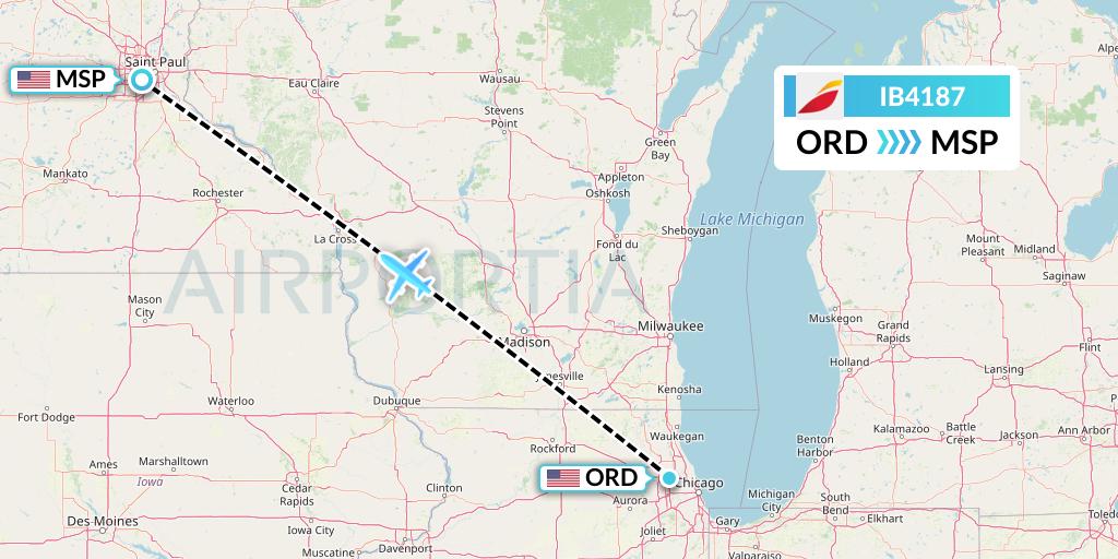 IB4187 Iberia Flight Map: Chicago to Minneapolis