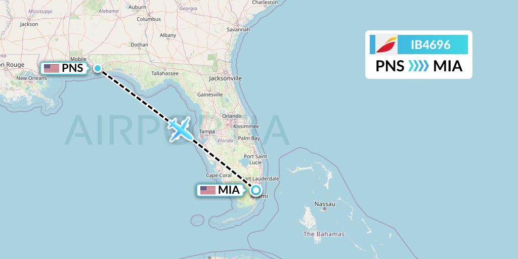 IB4696 Iberia Flight Map: Pensacola to Miami