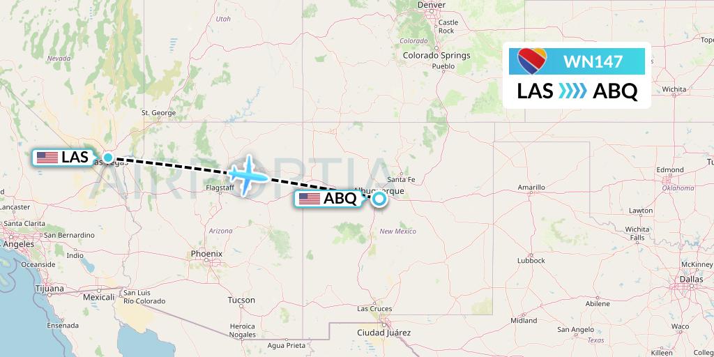 WN147 Southwest Airlines Flight Map: Las Vegas to Albuquerque