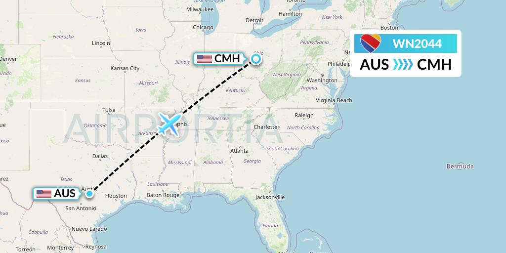 WN2044 Southwest Airlines Flight Map: Austin to Columbus