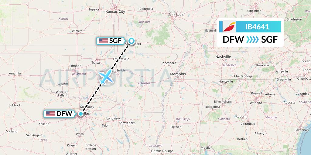 IB4641 Iberia Flight Map: Dallas to Springfield