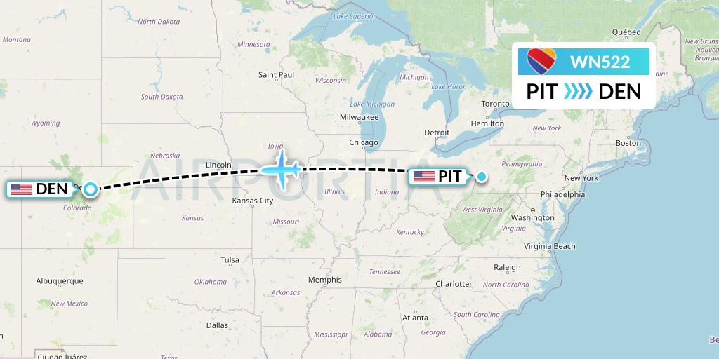 WN522 Southwest Airlines Flight Map: Pittsburgh to Denver