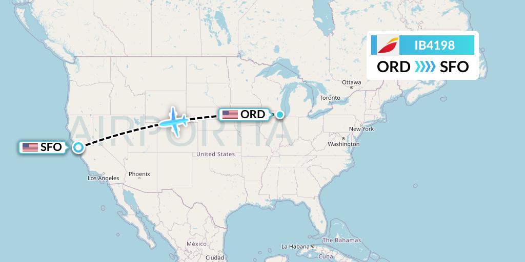 IB4198 Iberia Flight Map: Chicago to San Francisco