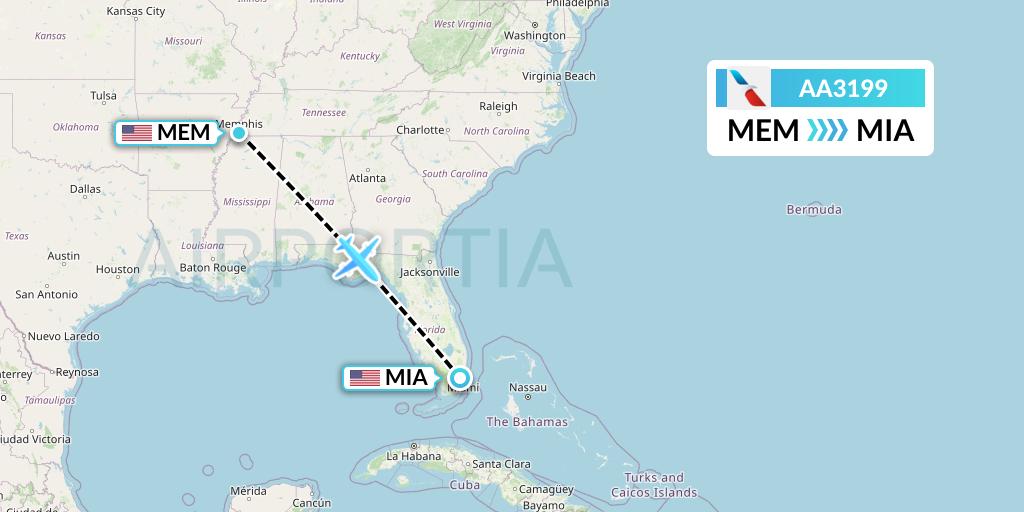 AA3199 American Airlines Flight Map: Memphis to Miami