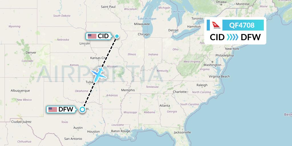 QF4708 Qantas Flight Map: Cedar Rapids to Dallas