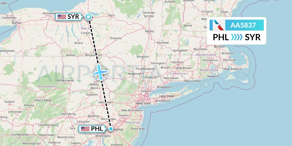 AA5837 American Airlines Flight Map: Philadelphia to Syracuse
