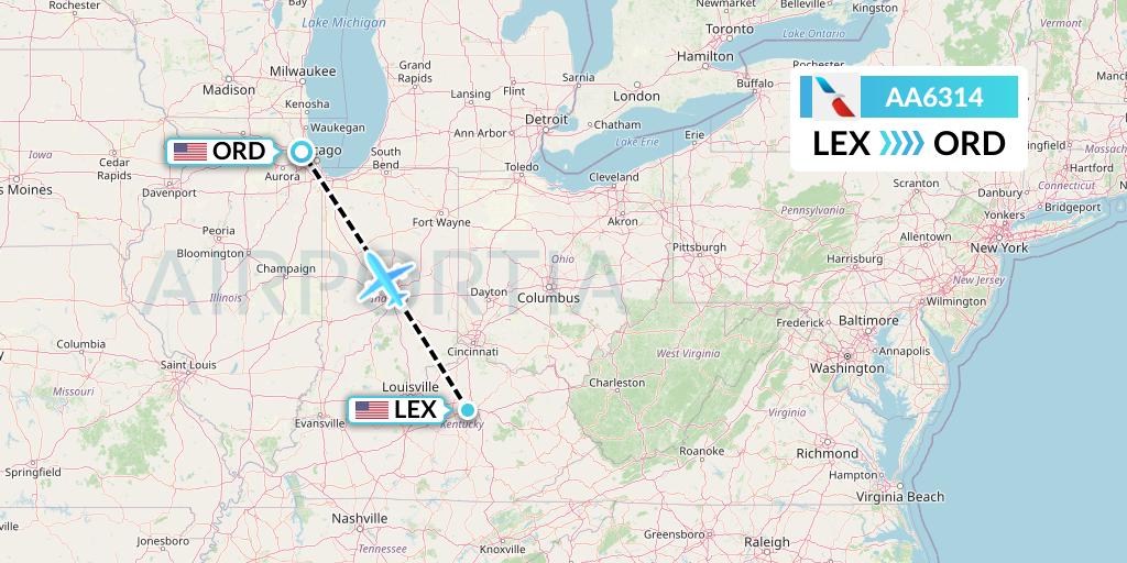 AA6314 American Airlines Flight Map: Lexington to Chicago