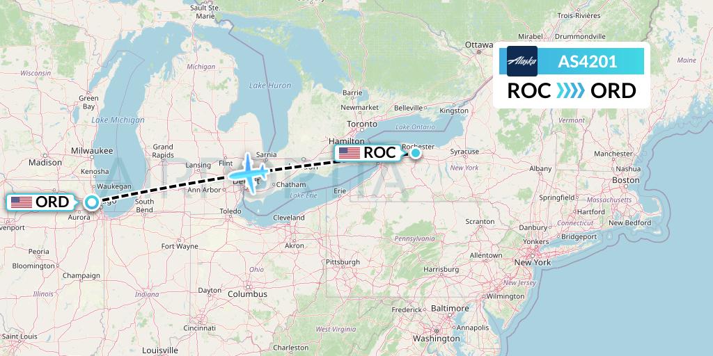 AS4201 Alaska Airlines Flight Map: Rochester to Chicago