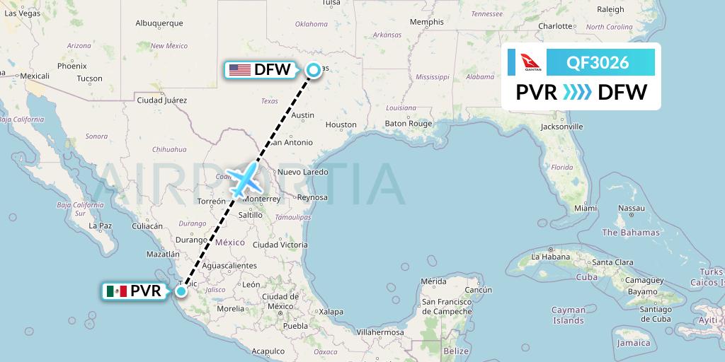 QF3026 Qantas Flight Map: Puerto Vallarta to Dallas