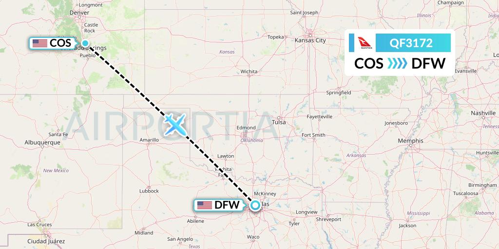 QF3172 Qantas Flight Map: Colorado Springs to Dallas
