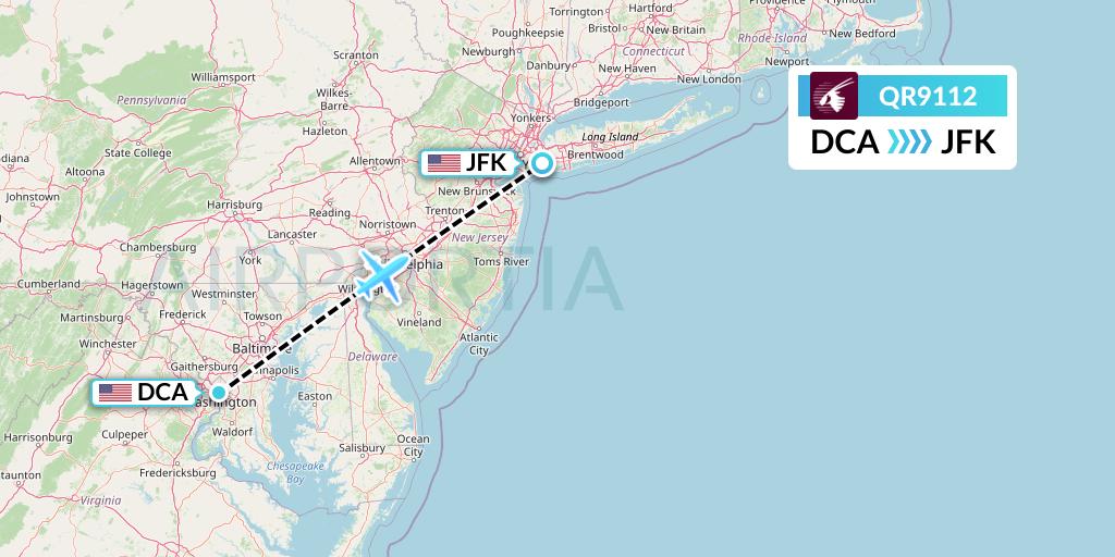 QR9112 Qatar Airways Flight Map: Washington to New York