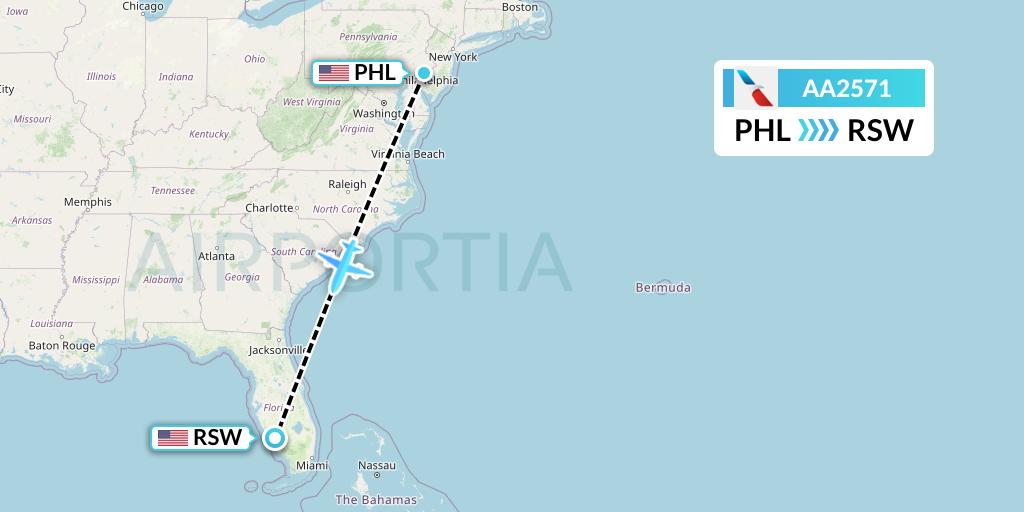 AA2571 American Airlines Flight Map: Philadelphia to Fort Myers