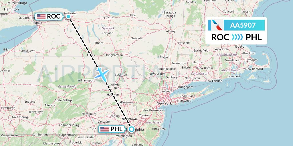 AA5907 American Airlines Flight Map: Rochester to Philadelphia