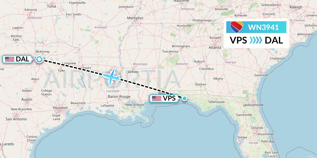 WN3941 Southwest Airlines Flight Map: Valparaiso to Dallas