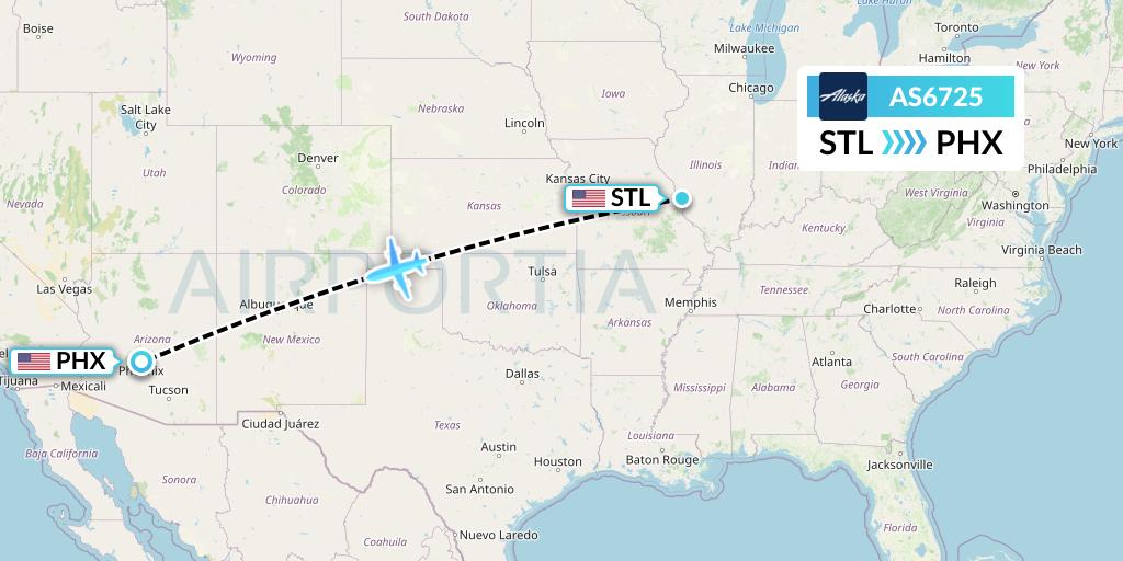 AS6725 Alaska Airlines Flight Map: St. Louis to Phoenix