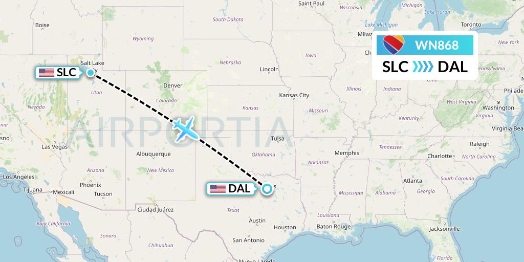 WN868 Southwest Airlines Flight Map: Salt Lake City to Dallas