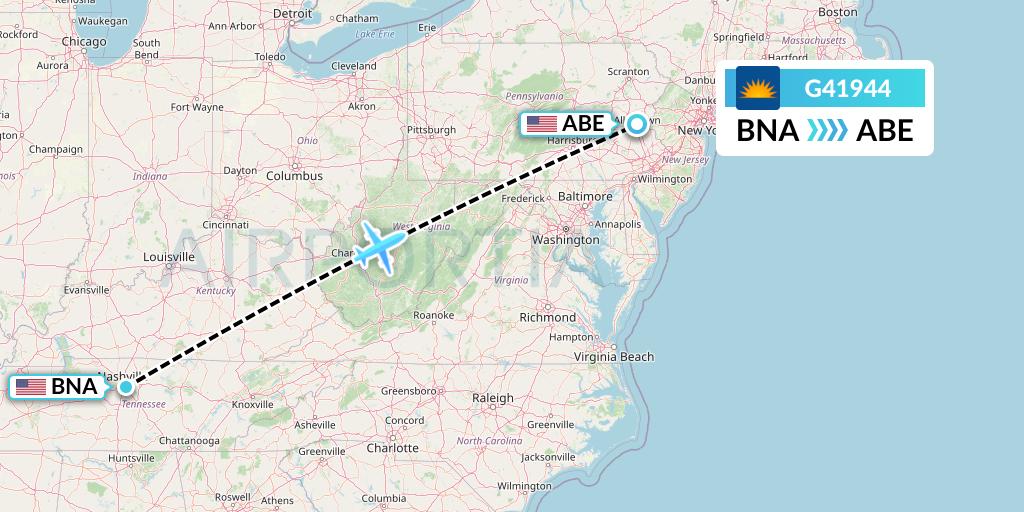 G41944 Allegiant Air Flight Map: Nashville to Allentown