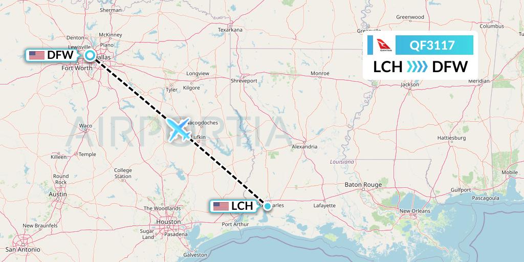 QF3117 Qantas Flight Map: Lake Charles to Dallas