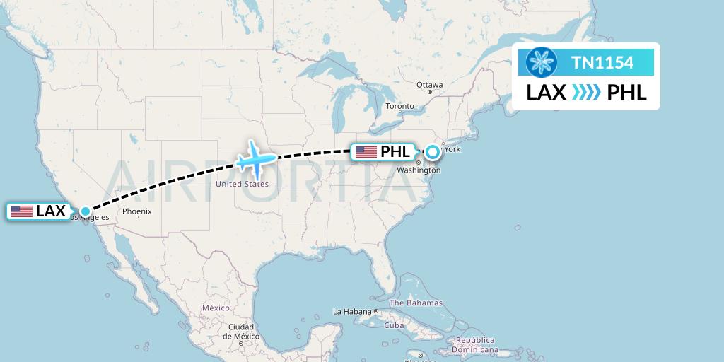 TN1154 Air Tahiti Nui Flight Map: Los Angeles to Philadelphia