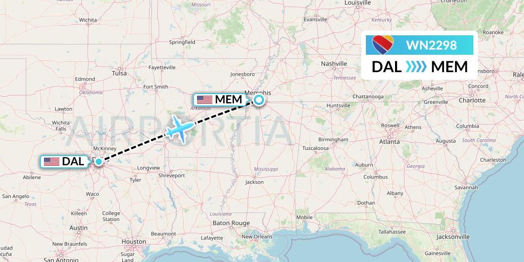WN2298 Southwest Airlines Flight Map: Dallas to Memphis