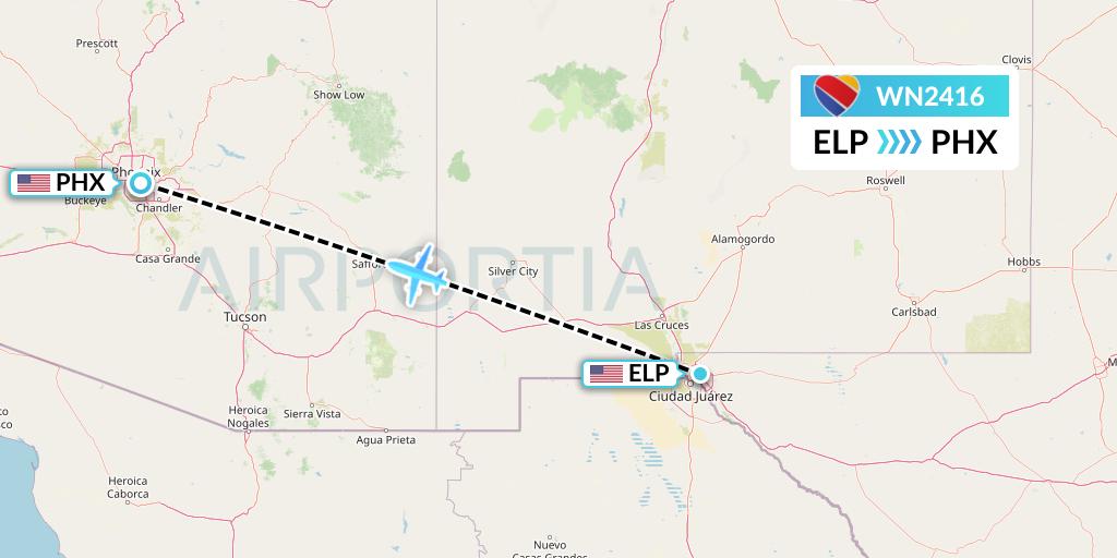 WN2416 Southwest Airlines Flight Map: El Paso to Phoenix