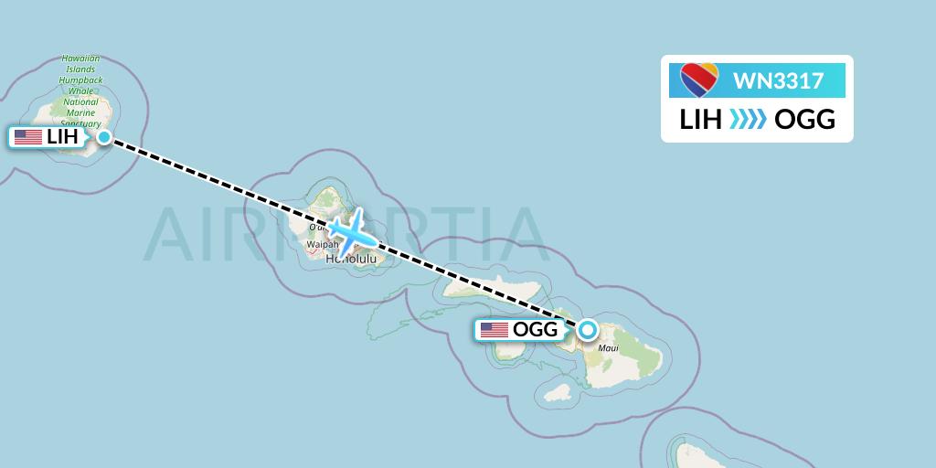 WN3317 Southwest Airlines Flight Map: Lihue to Kahului