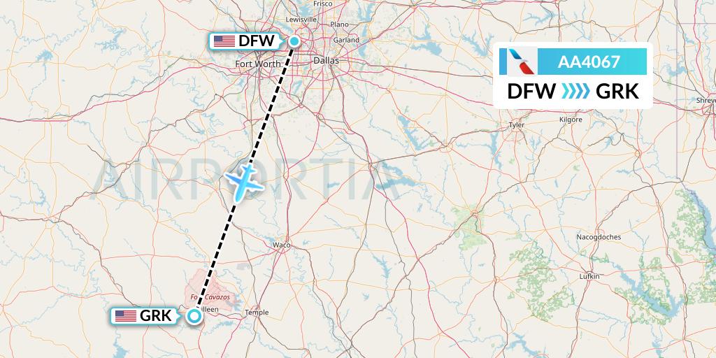 AA4067 American Airlines Flight Map: Dallas to Killeen