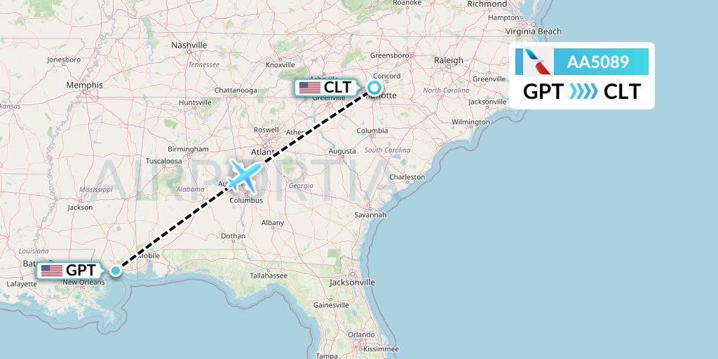 AA5089 American Airlines Flight Map: Gulfport to Charlotte