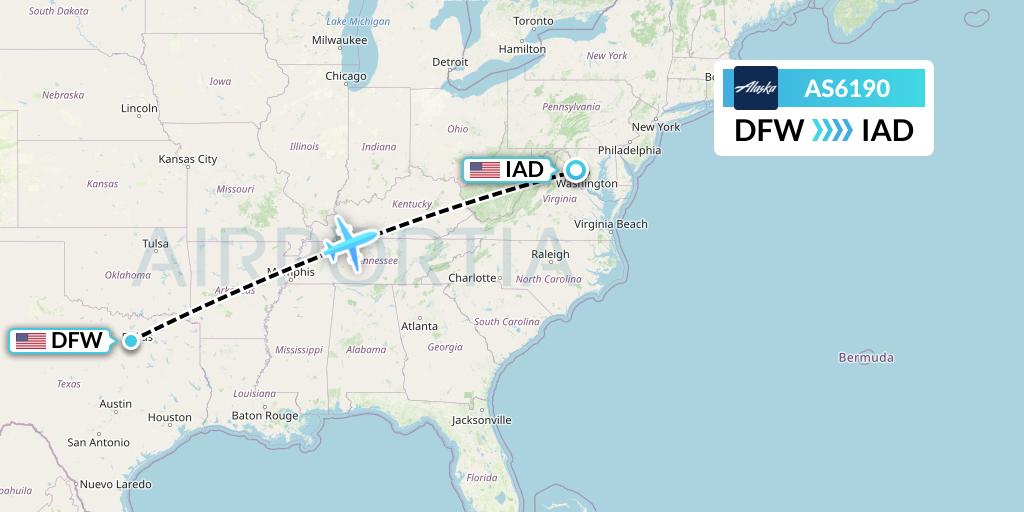 AS6190 Alaska Airlines Flight Map: Dallas to Washington