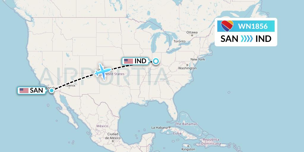 WN1856 Southwest Airlines Flight Map: San Diego to Indianapolis