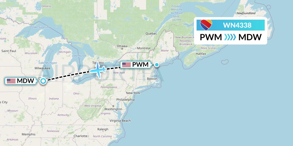 WN4338 Southwest Airlines Flight Map: Portland to Chicago
