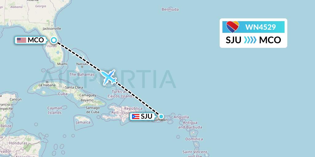 WN4529 Southwest Airlines Flight Map: San Juan to Orlando