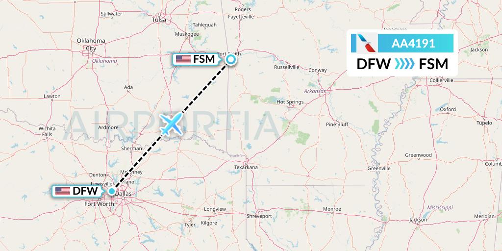 AA4191 American Airlines Flight Map: Dallas to Fort Smith