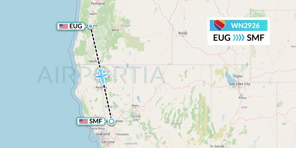 WN2926 Southwest Airlines Flight Map: Eugene to Sacramento
