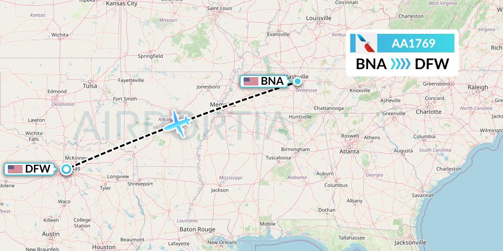 AA1769 American Airlines Flight Map: Nashville to Dallas