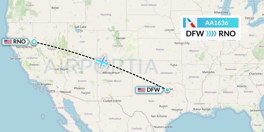 AA1636 American Airlines Flight Map: Dallas to Reno