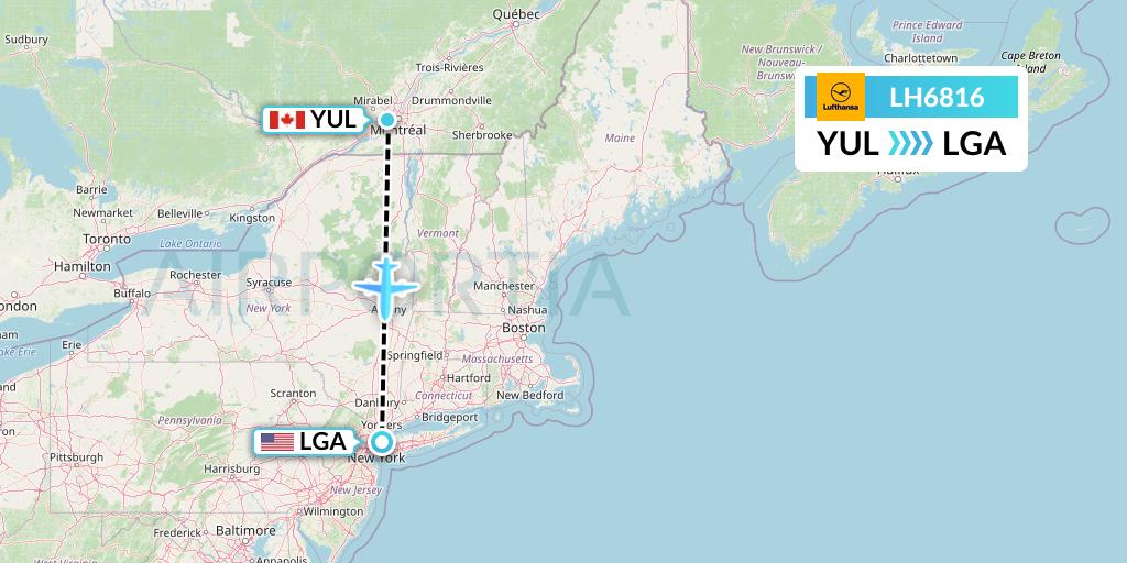 LH6816 Lufthansa Flight Map: Montreal to New York