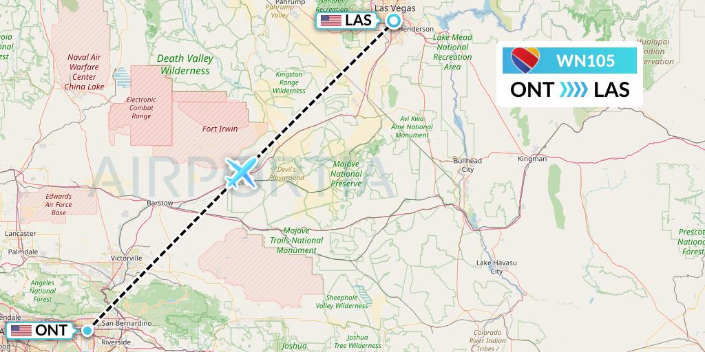 WN105 Southwest Airlines Flight Map: Ontario to Las Vegas