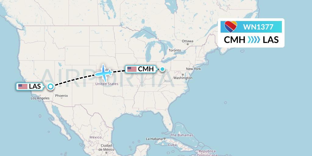 WN1377 Southwest Airlines Flight Map: Columbus to Las Vegas
