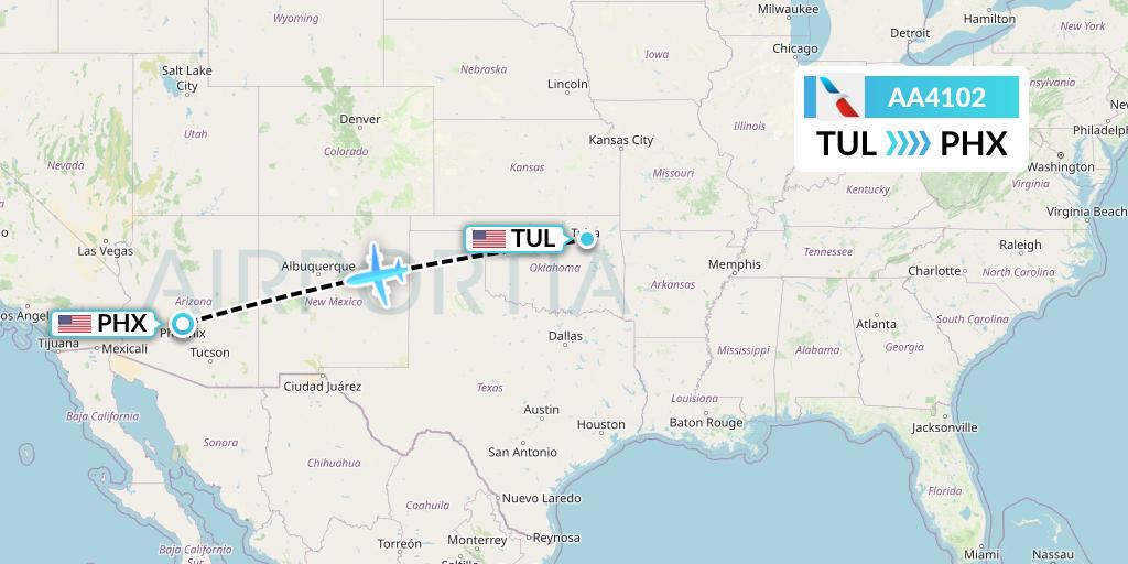 AA4102 American Airlines Flight Map: Tulsa to Phoenix