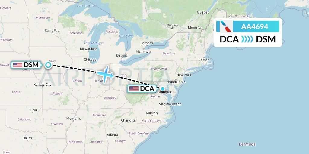 AA4694 American Airlines Flight Map: Washington to Des Moines