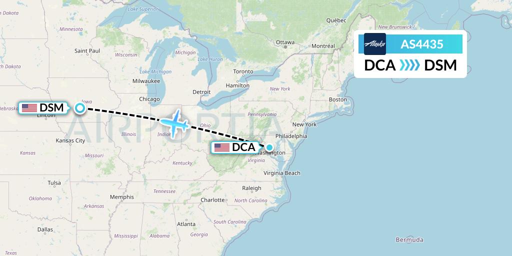 AS4435 Alaska Airlines Flight Map: Washington to Des Moines