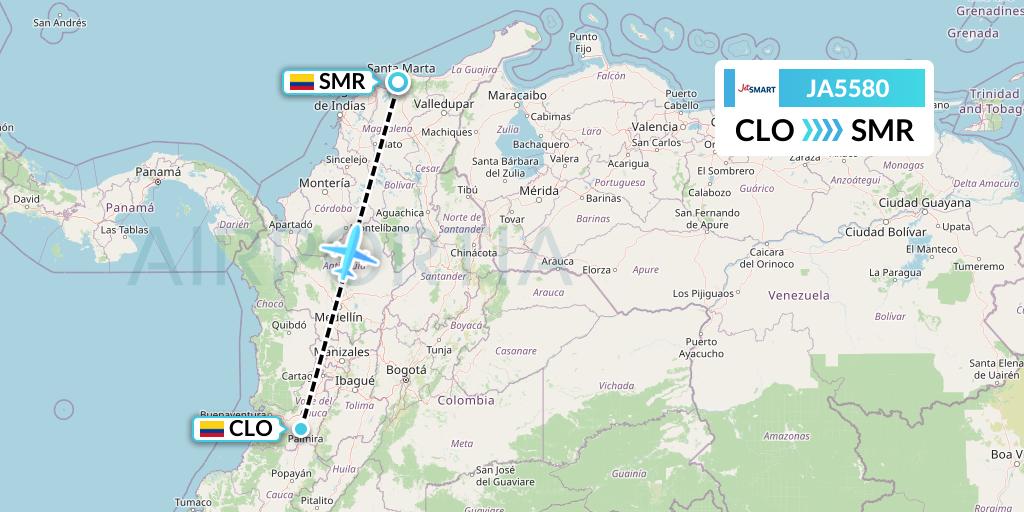 JA5580 JetSMART Flight Map: Cali to Santa Marta