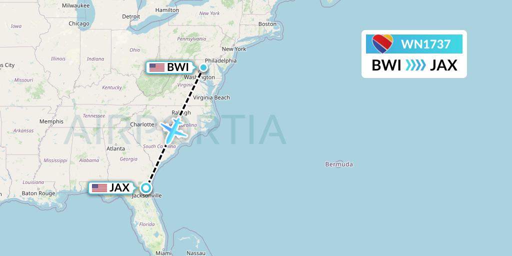 WN1737 Southwest Airlines Flight Map: Baltimore to Jacksonville