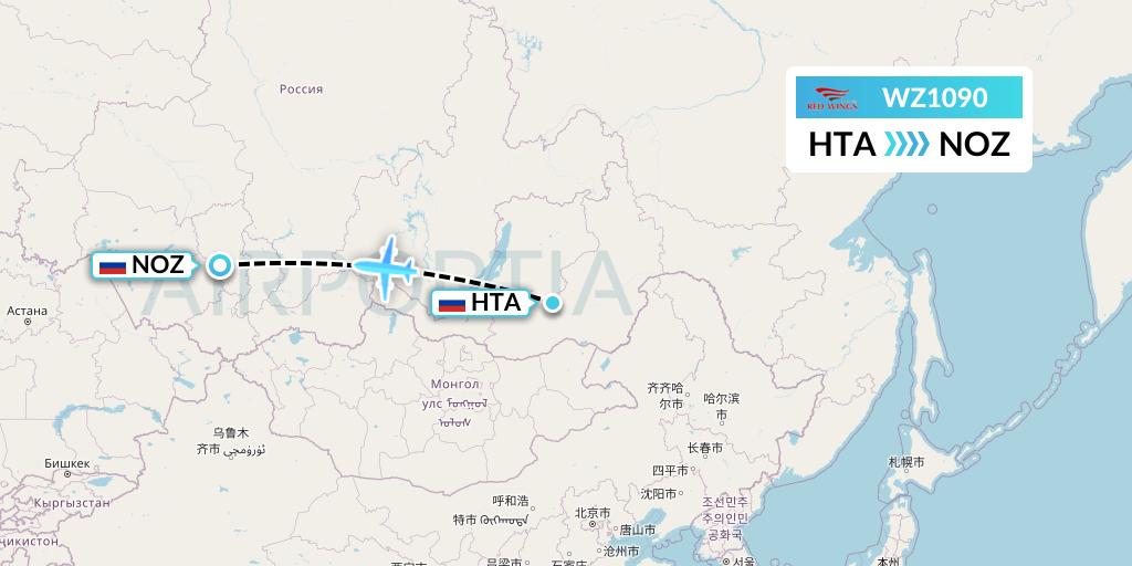 WZ1090 Red Wings Flight Map: Chita to Novokuznetsk