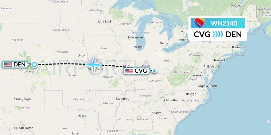 WN2140 Southwest Airlines Flight Map: Cincinnati to Denver