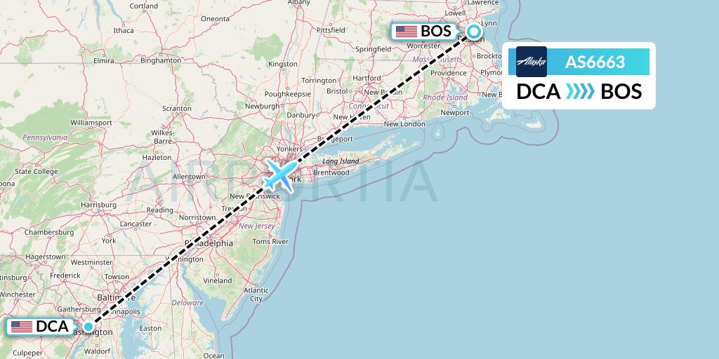 AS6663 Alaska Airlines Flight Map: Washington to Boston