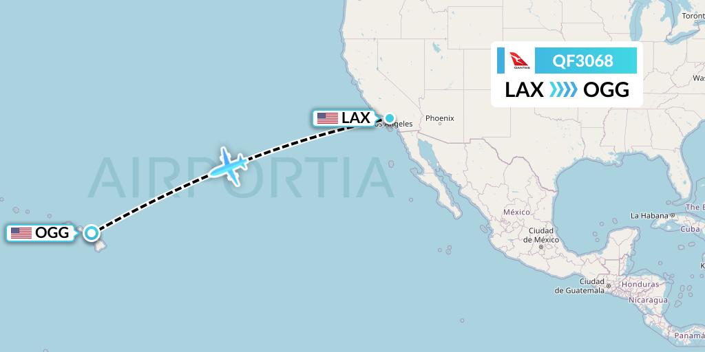 QF3068 Qantas Flight Map: Los Angeles to Kahului